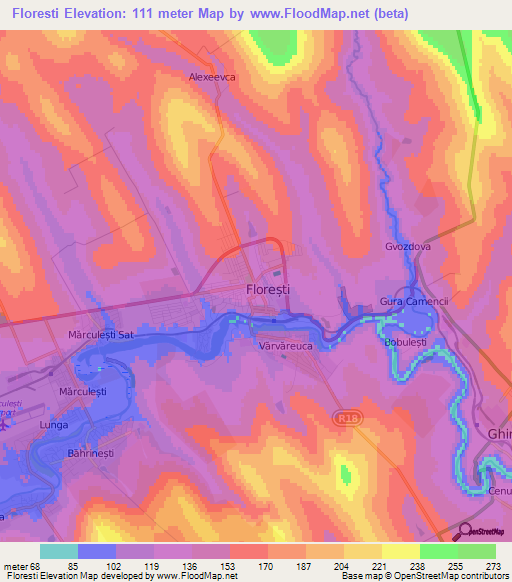 Floresti,Moldova Elevation Map