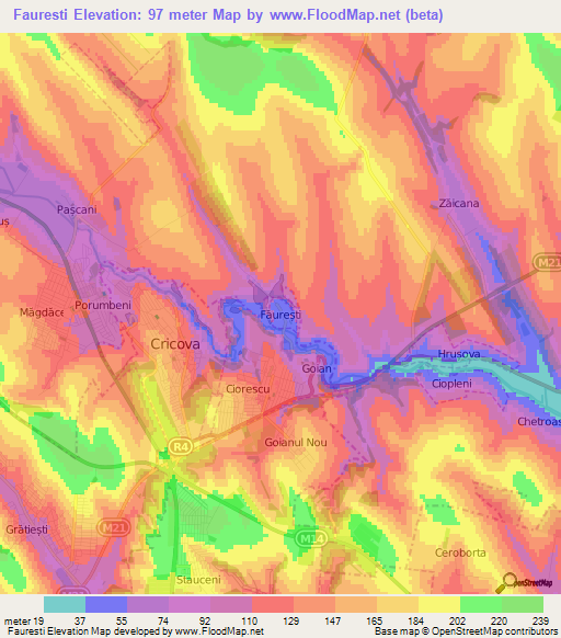 Fauresti,Moldova Elevation Map