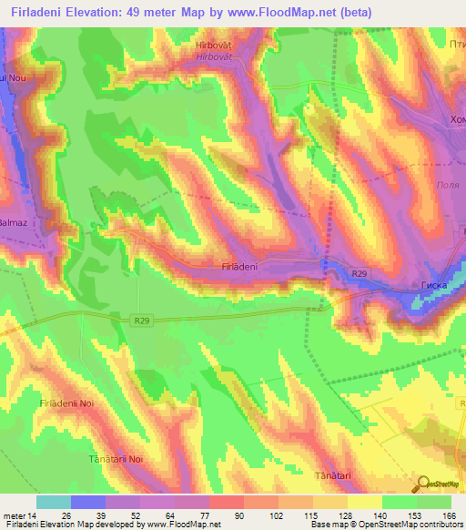 Firladeni,Moldova Elevation Map