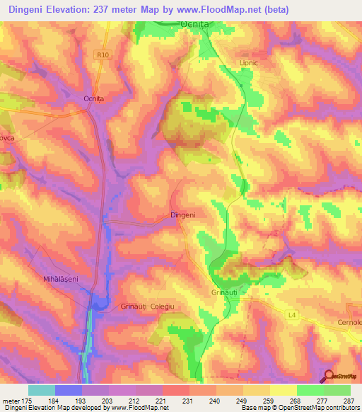 Dingeni,Moldova Elevation Map