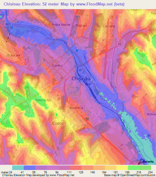 Chisinau,Moldova Elevation Map