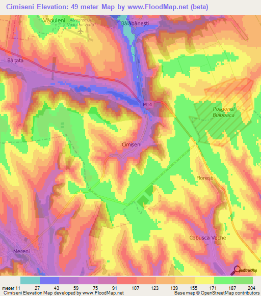 Cimiseni,Moldova Elevation Map