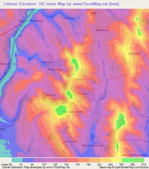 Cetireni,Moldova Elevation Map