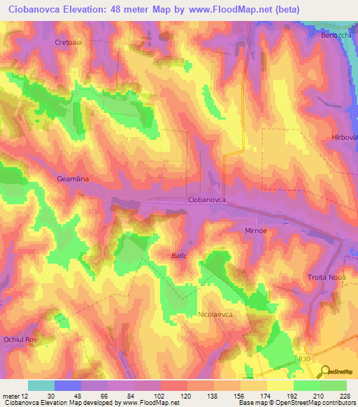 Ciobanovca,Moldova Elevation Map