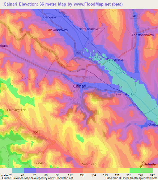 Cainari,Moldova Elevation Map