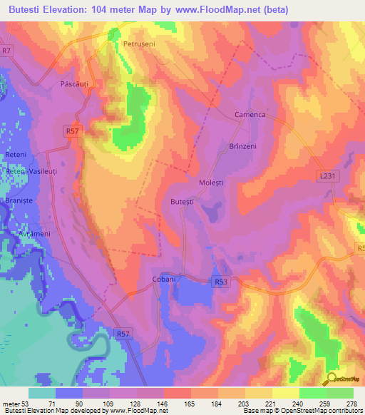 Butesti,Moldova Elevation Map