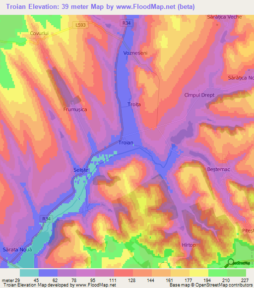 Troian,Moldova Elevation Map