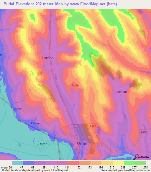 Budai,Moldova Elevation Map