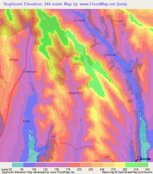 Boghiceni,Moldova Elevation Map