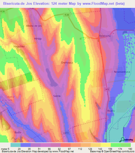 Bisericuta-de Jos,Moldova Elevation Map