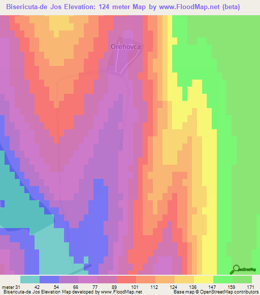 Bisericuta-de Jos,Moldova Elevation Map