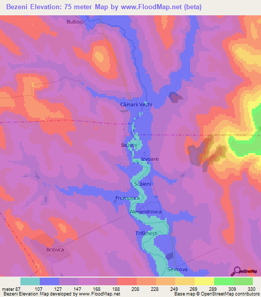 Bezeni,Moldova Elevation Map