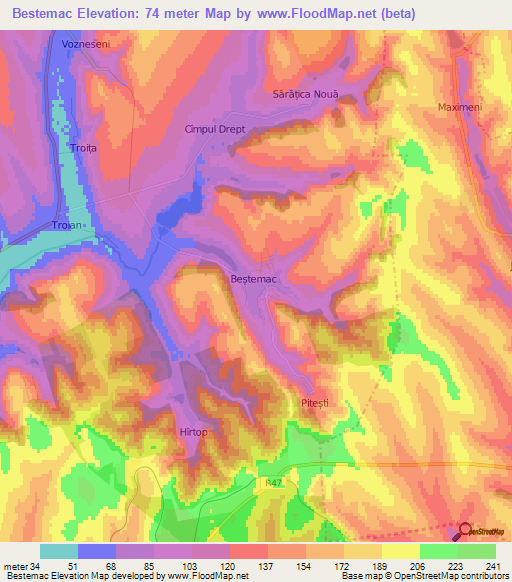 Bestemac,Moldova Elevation Map