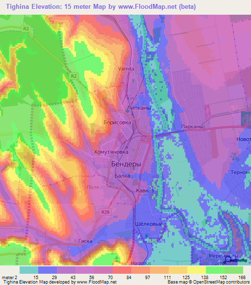 Tighina,Moldova Elevation Map