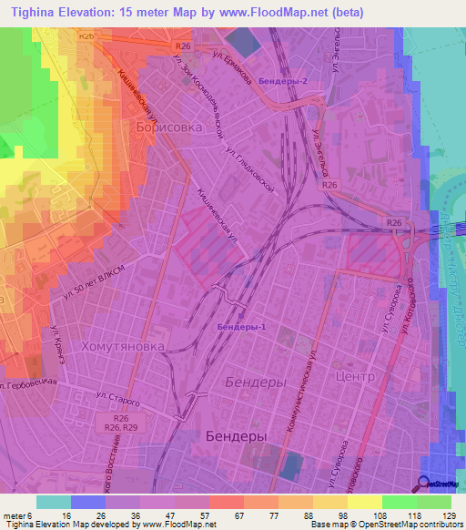 Tighina,Moldova Elevation Map