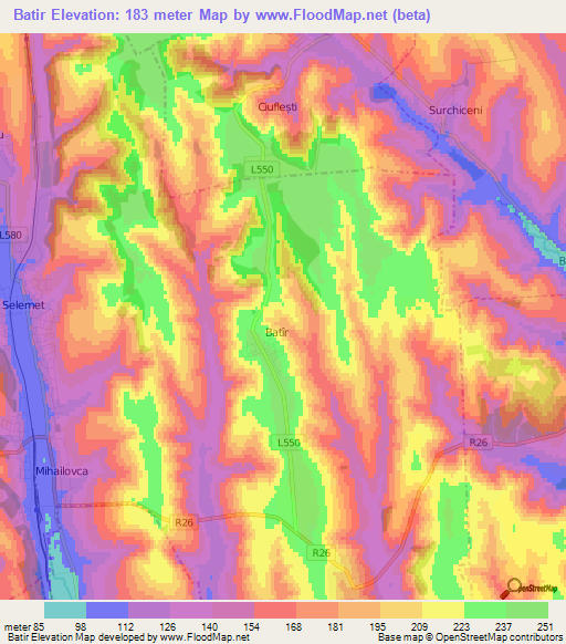 Batir,Moldova Elevation Map