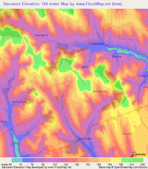 Barcareni,Moldova Elevation Map