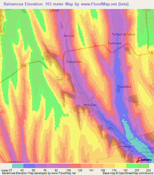 Bairamcea,Moldova Elevation Map