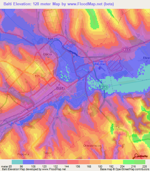 Balti,Moldova Elevation Map