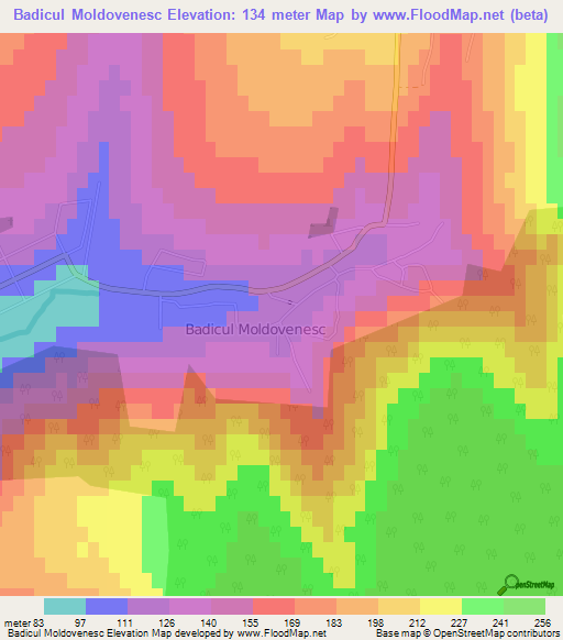 Badicul Moldovenesc,Moldova Elevation Map