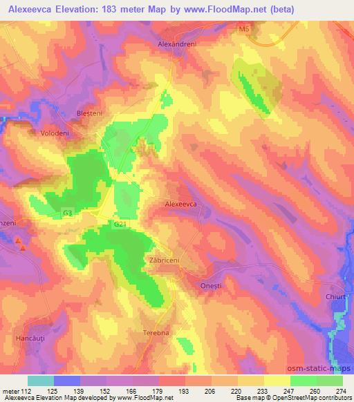 Alexeevca,Moldova Elevation Map