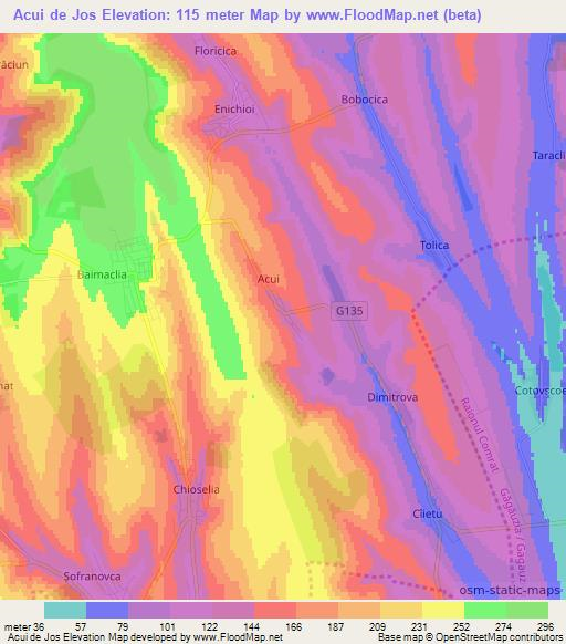 Acui de Jos,Moldova Elevation Map