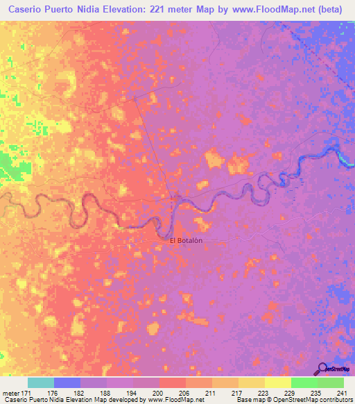 Caserio Puerto Nidia,Colombia Elevation Map