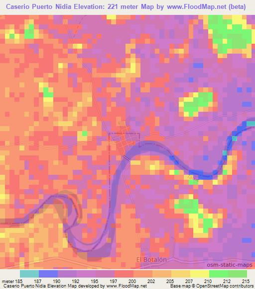 Caserio Puerto Nidia,Colombia Elevation Map