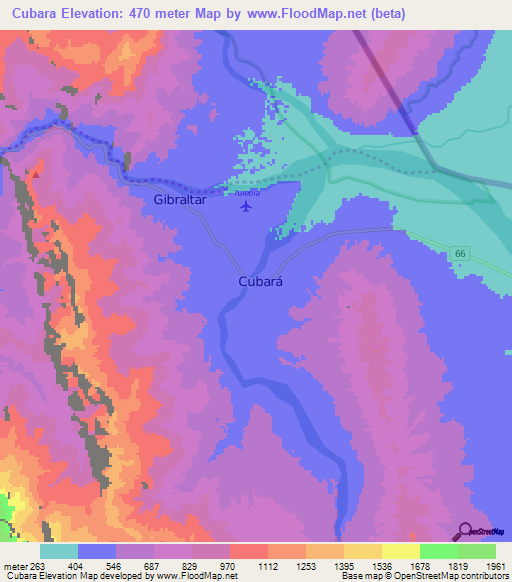 Cubara,Colombia Elevation Map