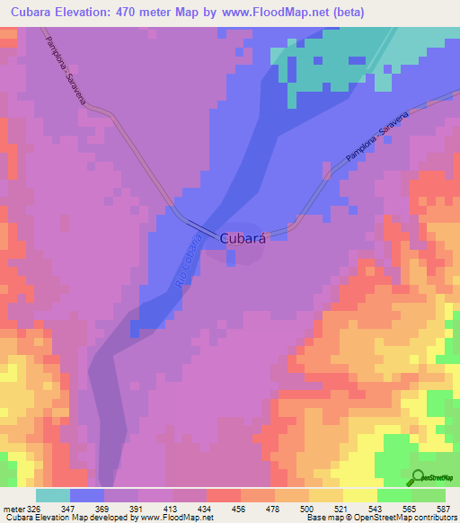 Cubara,Colombia Elevation Map