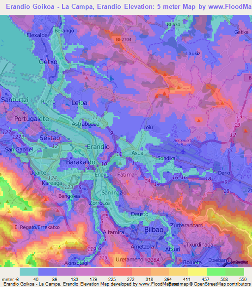 Erandio Goikoa - La Campa, Erandio,Spain Elevation Map