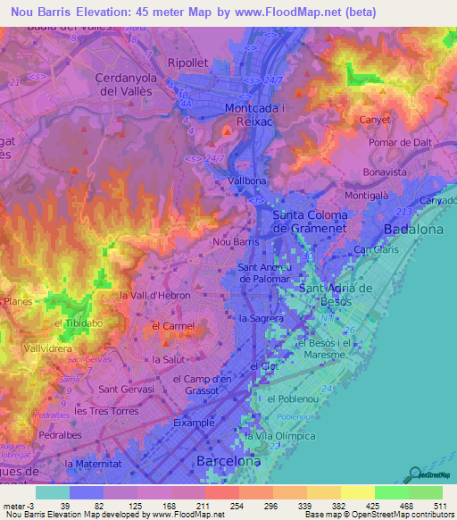Nou Barris,Spain Elevation Map