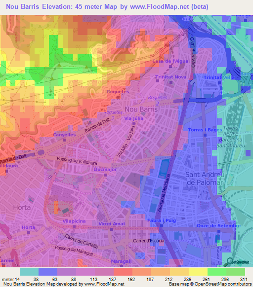 Nou Barris,Spain Elevation Map