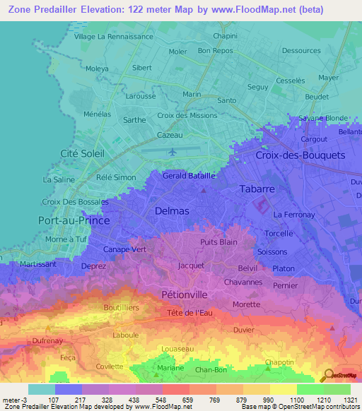 Zone Predailler,Haiti Elevation Map