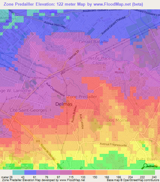 Zone Predailler,Haiti Elevation Map