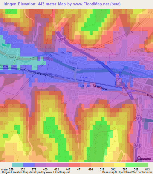 Itingen,Switzerland Elevation Map