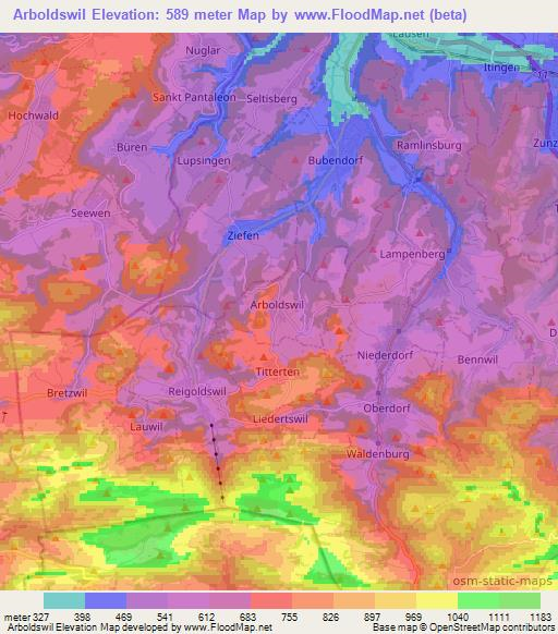 Arboldswil,Switzerland Elevation Map