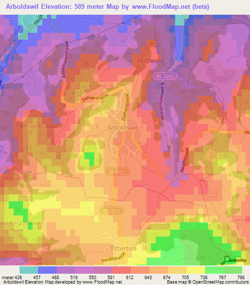 Arboldswil,Switzerland Elevation Map