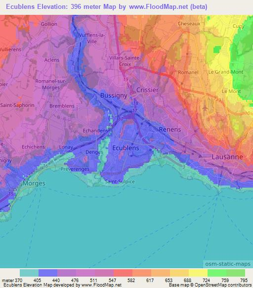 Ecublens,Switzerland Elevation Map