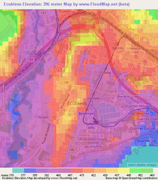 Ecublens,Switzerland Elevation Map