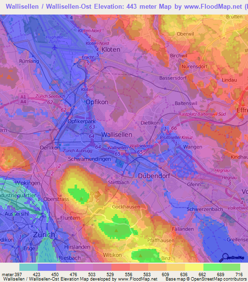 Wallisellen / Wallisellen-Ost,Switzerland Elevation Map