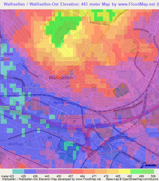 Wallisellen / Wallisellen-Ost,Switzerland Elevation Map