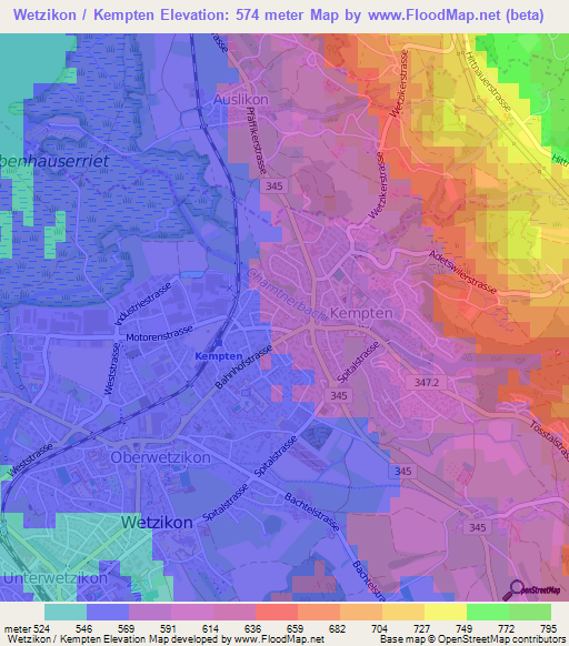 Wetzikon / Kempten,Switzerland Elevation Map