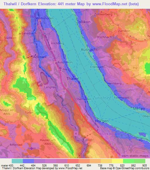 Thalwil / Dorfkern,Switzerland Elevation Map