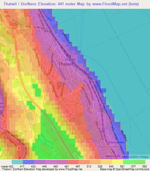 Thalwil / Dorfkern,Switzerland Elevation Map