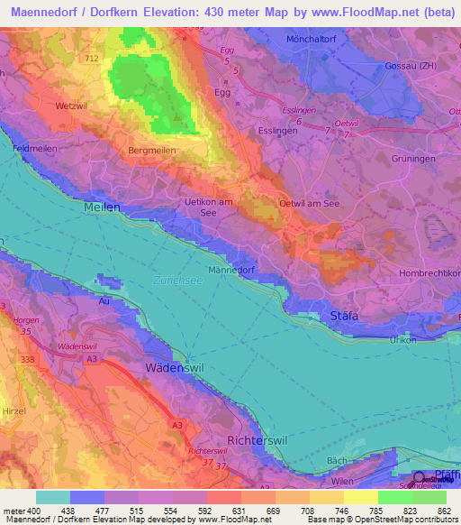 Maennedorf / Dorfkern,Switzerland Elevation Map