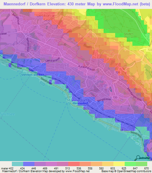 Maennedorf / Dorfkern,Switzerland Elevation Map