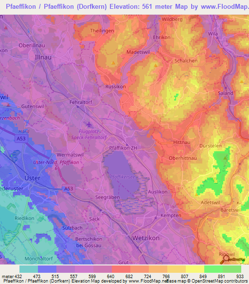 Pfaeffikon / Pfaeffikon (Dorfkern),Switzerland Elevation Map