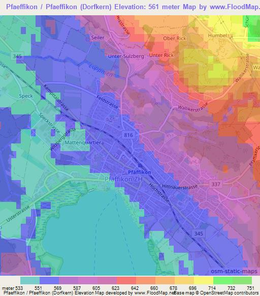 Pfaeffikon / Pfaeffikon (Dorfkern),Switzerland Elevation Map