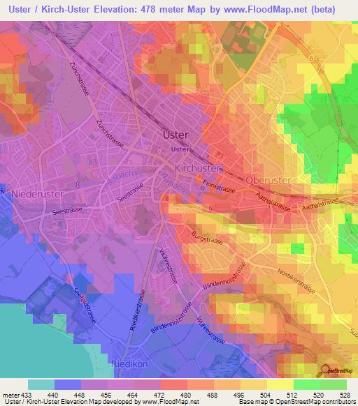 Uster / Kirch-Uster,Switzerland Elevation Map